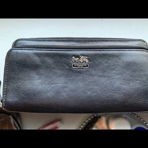 Black leather two zip pocket wallet